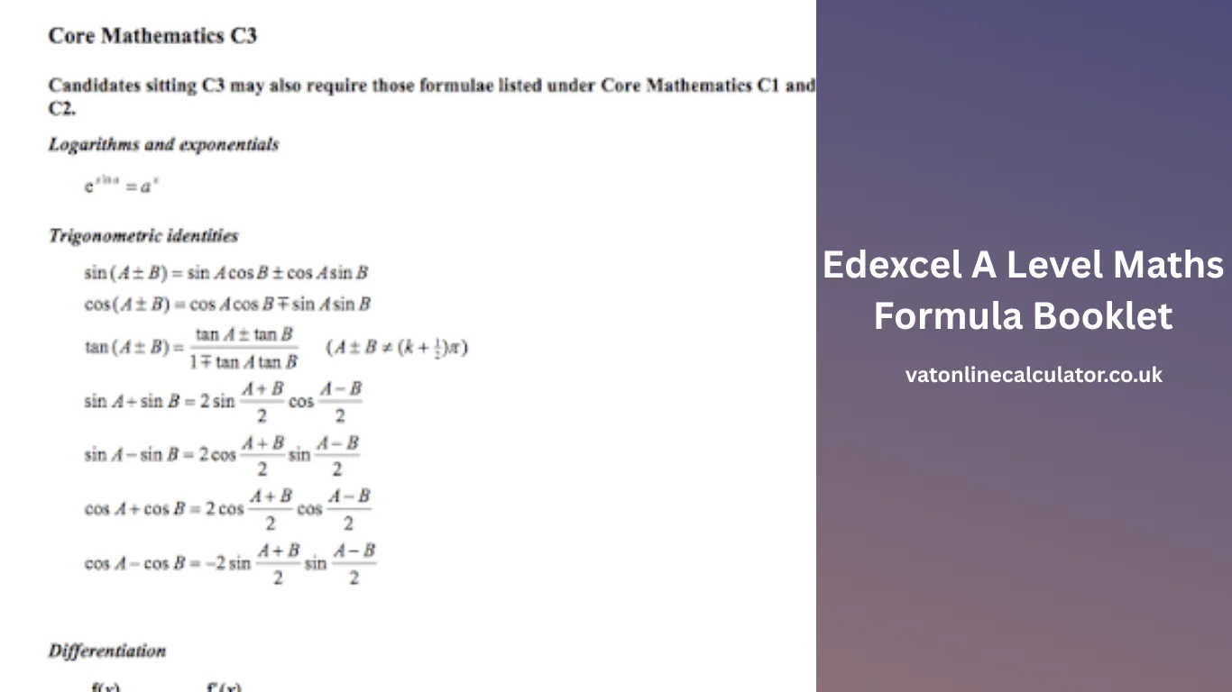 Edexcel A Level Maths Formula Booklet